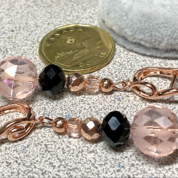 ⭐️🎁Large pink balls and Swarovski earring -rose gold lever back -classic look - Picture 10 of 10